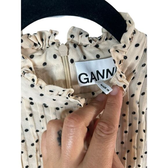 Ganni Revolve Printed Georgette Mini Dress polka Dot Size EU 36 US NWOT - Picture 4 of 9